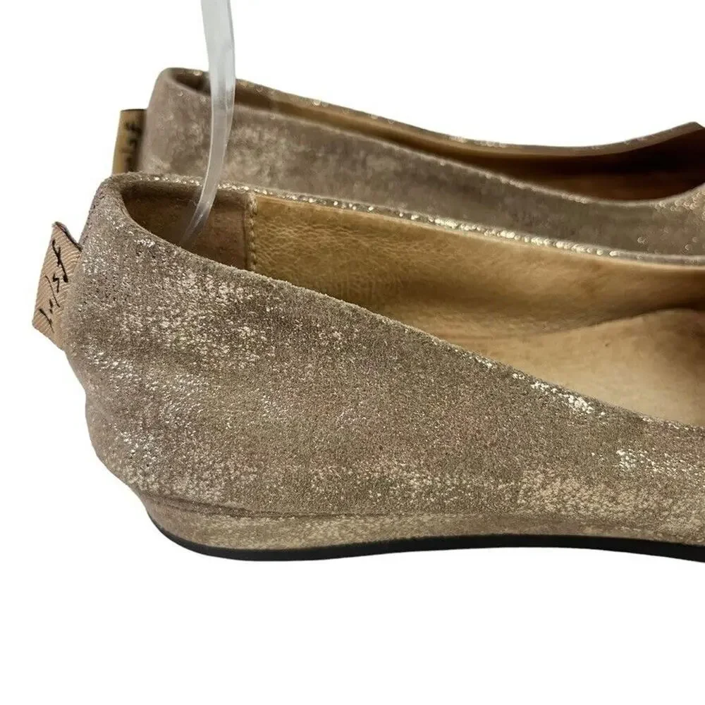 Fs/Ny French Sole Gold Leather Slip On Wedge Loafers Round Toe Womens Shoes sz 6